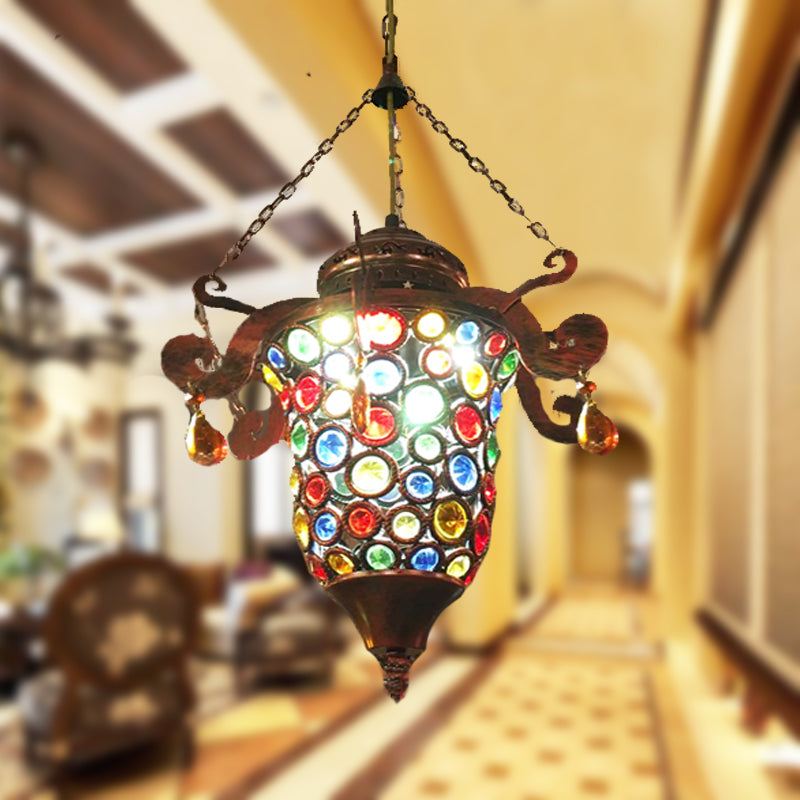 1 Bulb Urn Pendant Light Fixture Vintage Copper Metal Hanging Lamp Kit for Hallway Clearhalo 'Ceiling Lights' 'Pendant Lights' 'Pendants' Lighting' 392801