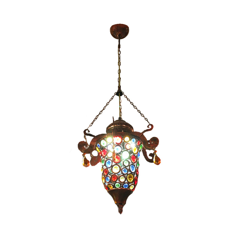 1 Bulb Urn Pendant Light Fixture Vintage Copper Metal Hanging Lamp Kit for Hallway Clearhalo 'Ceiling Lights' 'Pendant Lights' 'Pendants' Lighting' 392803