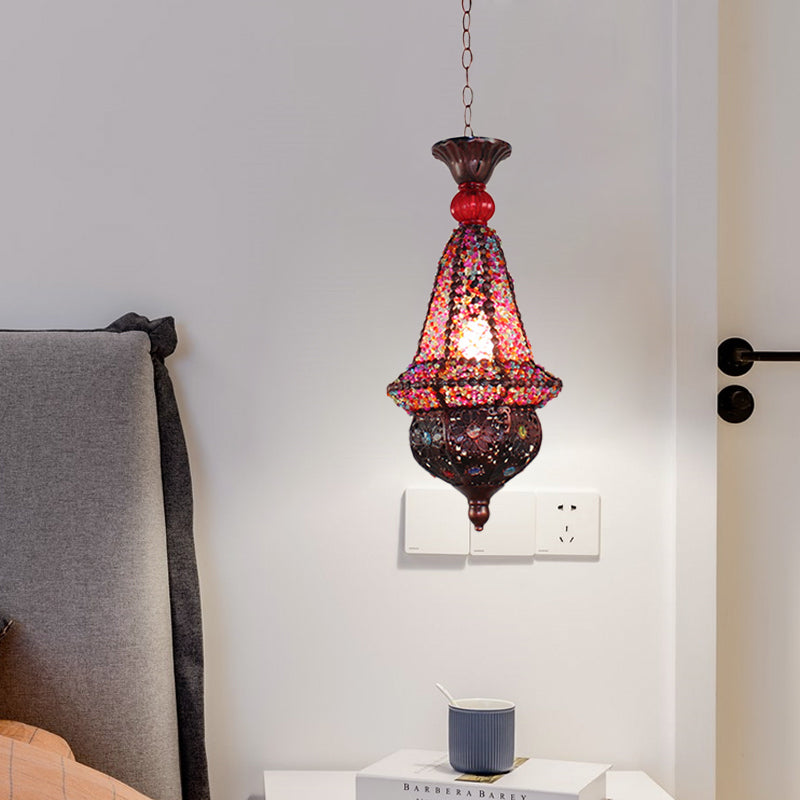 Lantern Restaurant Pendant Lamp Decorative Metal 1 Head Copper Hanging Ceiling Light Clearhalo 'Ceiling Lights' 'Pendant Lights' 'Pendants' Lighting' 392815