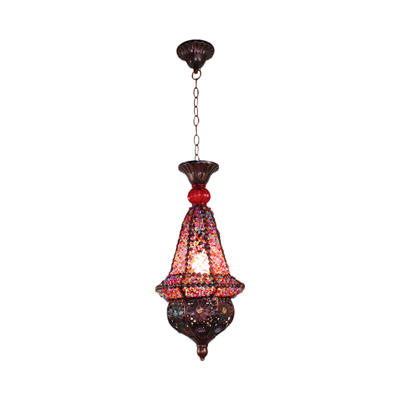 Lantern Restaurant Pendant Lamp Decorative Metal 1 Head Copper Hanging Ceiling Light Clearhalo 'Ceiling Lights' 'Pendant Lights' 'Pendants' Lighting' 392817