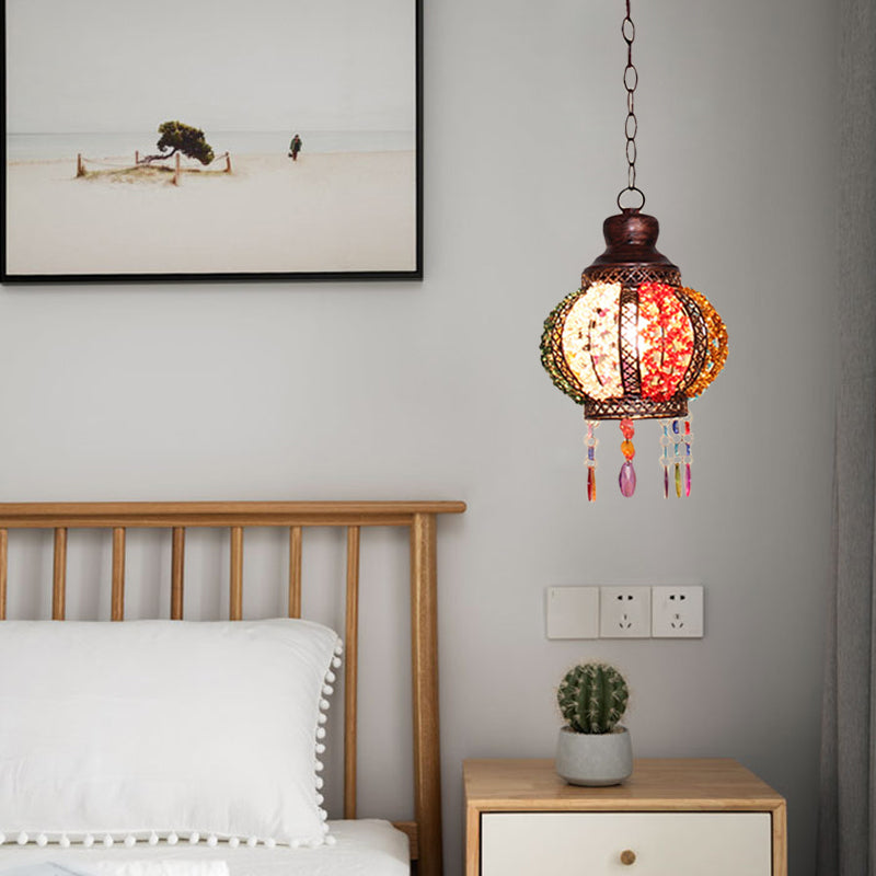 Metal Rust Hanging Pendant Sphere 1 Head Bohemian Ceiling Suspension Lamp for Bedroom Clearhalo 'Ceiling Lights' 'Pendant Lights' 'Pendants' Lighting' 392820