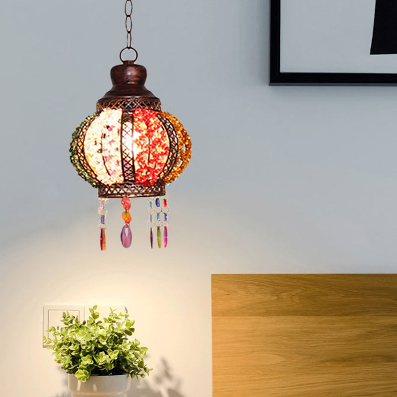 Metal Rust Hanging Pendant Sphere 1 Head Bohemian Ceiling Suspension Lamp for Bedroom Clearhalo 'Ceiling Lights' 'Pendant Lights' 'Pendants' Lighting' 392821