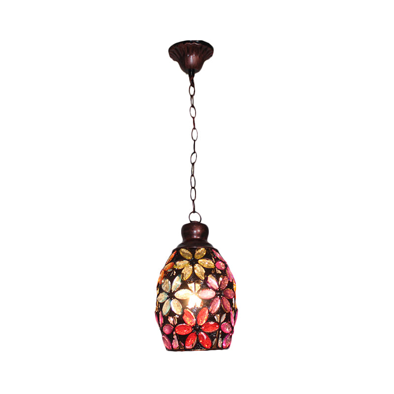 Decorative Dome Hanging Light Fixture 1 Bulb Metal Drop Pendant in Orange/Purple/Pink for Bedroom Clearhalo 'Ceiling Lights' 'Pendant Lights' 'Pendants' Lighting' 392830