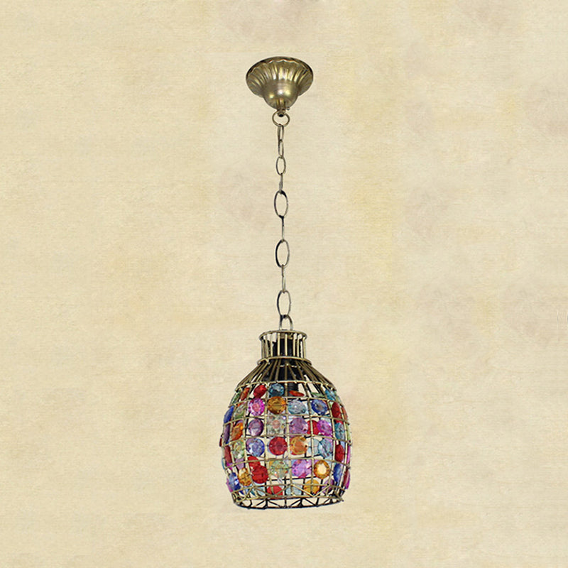 Decorative Dome Hanging Light Fixture 1 Bulb Metal Drop Pendant in Orange/Purple/Pink for Bedroom Clearhalo 'Ceiling Lights' 'Pendant Lights' 'Pendants' Lighting' 392834