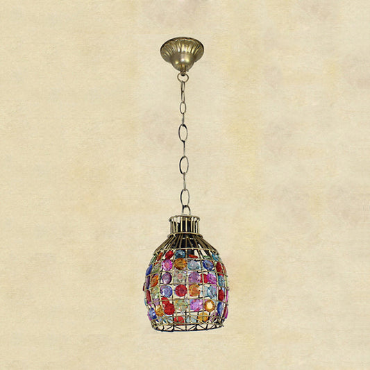 Decorative Dome Hanging Light Fixture 1 Bulb Metal Drop Pendant in Orange/Purple/Pink for Bedroom Clearhalo 'Ceiling Lights' 'Pendant Lights' 'Pendants' Lighting' 392834