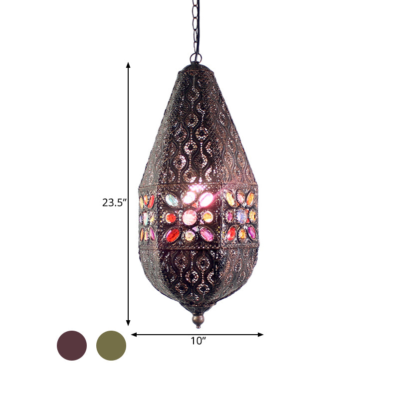1 Head Metal Pendant Lamp Antique Purple/Green Droplet Restaurant Suspension Lighting Clearhalo 'Ceiling Lights' 'Pendant Lights' 'Pendants' Lighting' 392840