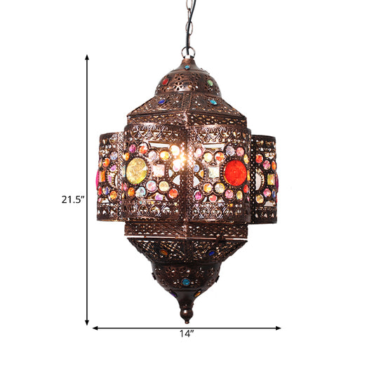 Lantern Metal Hanging Pendant Light Decorative 1 Head Restaurant Suspension Lamp in Red/Rust Clearhalo 'Ceiling Lights' 'Pendant Lights' 'Pendants' Lighting' 392848