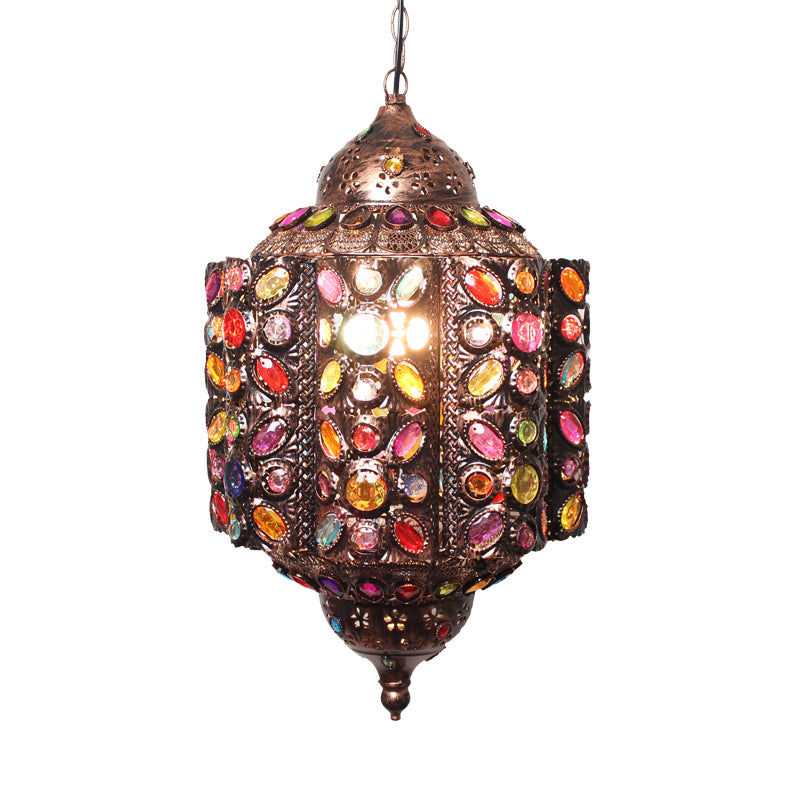 Lantern Metal Hanging Pendant Light Decorative 1 Head Restaurant Suspension Lamp in Red/Rust Clearhalo 'Ceiling Lights' 'Pendant Lights' 'Pendants' Lighting' 392851