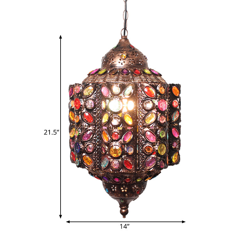 Lantern Metal Hanging Pendant Light Decorative 1 Head Restaurant Suspension Lamp in Red/Rust Clearhalo 'Ceiling Lights' 'Pendant Lights' 'Pendants' Lighting' 392853