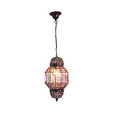 Metal Lantern Down Lighting Pendant Vintage 1 Bulb Restaurant Hanging Ceiling Light in Rust Clearhalo 'Ceiling Lights' 'Pendant Lights' 'Pendants' Lighting' 392861