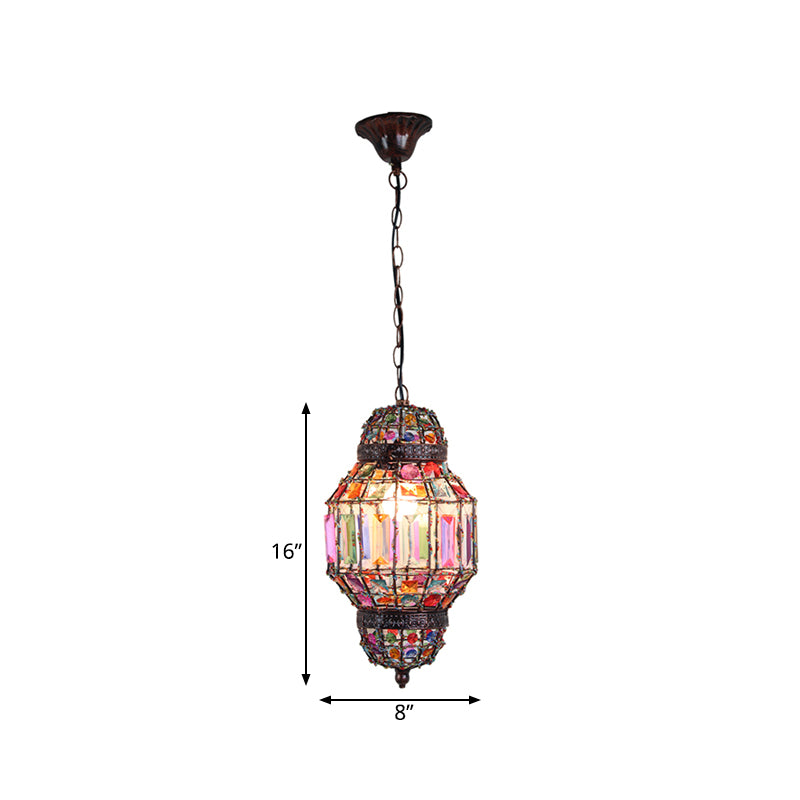 Metal Lantern Down Lighting Pendant Vintage 1 Bulb Restaurant Hanging Ceiling Light in Rust Clearhalo 'Ceiling Lights' 'Pendant Lights' 'Pendants' Lighting' 392863