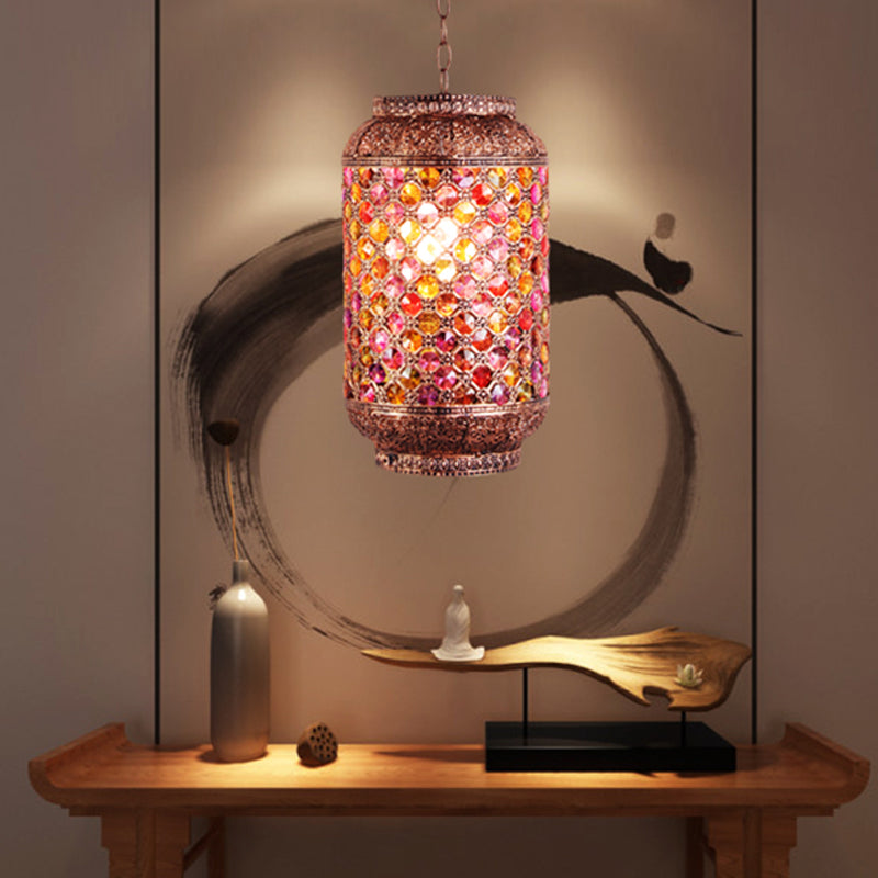 Bohemian Lantern Down Lighting Pendant 1 Bulb Metal Hanging Ceiling Light in Brass for Restaurant Clearhalo 'Ceiling Lights' 'Pendant Lights' 'Pendants' Lighting' 392864