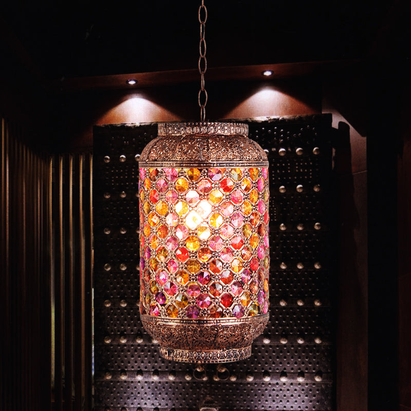 Bohemian Lantern Down Lighting Pendant 1 Bulb Metal Hanging Ceiling Light in Brass for Restaurant Clearhalo 'Ceiling Lights' 'Pendant Lights' 'Pendants' Lighting' 392865