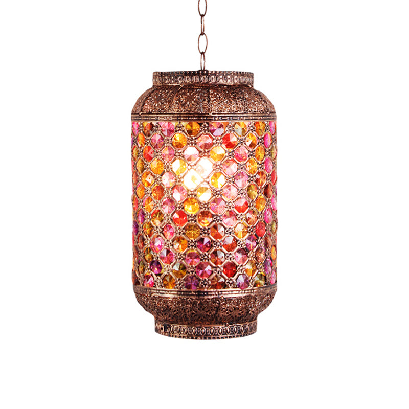 Bohemian Lantern Down Lighting Pendant 1 Bulb Metal Hanging Ceiling Light in Brass for Restaurant Clearhalo 'Ceiling Lights' 'Pendant Lights' 'Pendants' Lighting' 392867