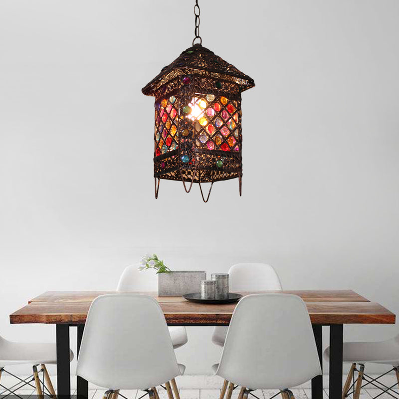 1 Bulb Room for Dining Hanging Pendant Clearhalo Bohemian Light Metal - in Lamp House Suspension Bronze
