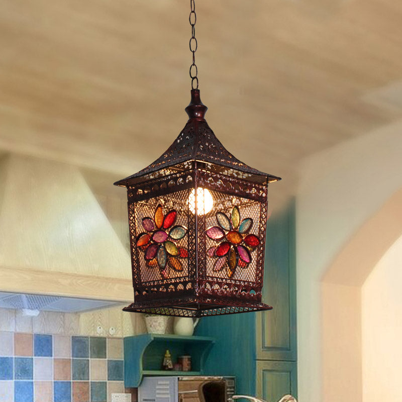 Copper 1 Head Drop Lamp Bohemian Metal Lantern Pendant Lighting Fixture for Restaurant Clearhalo 'Ceiling Lights' 'Pendant Lights' 'Pendants' Lighting' 392879