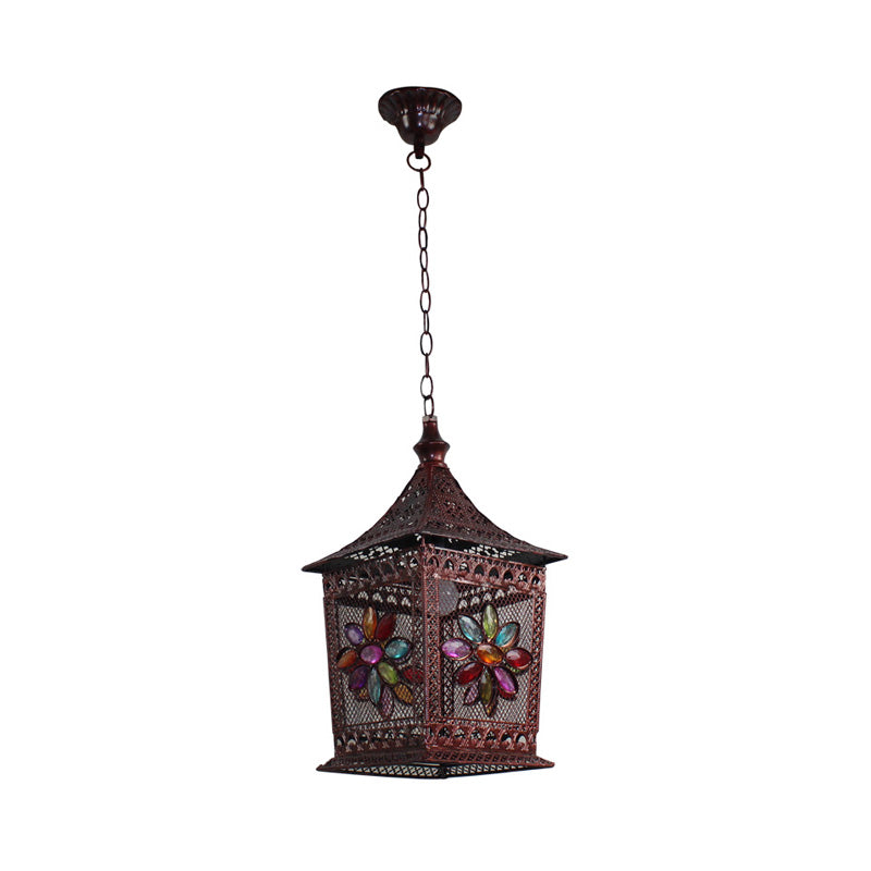 Copper 1 Head Drop Lamp Bohemian Metal Lantern Pendant Lighting Fixture for Restaurant Clearhalo 'Ceiling Lights' 'Pendant Lights' 'Pendants' Lighting' 392882