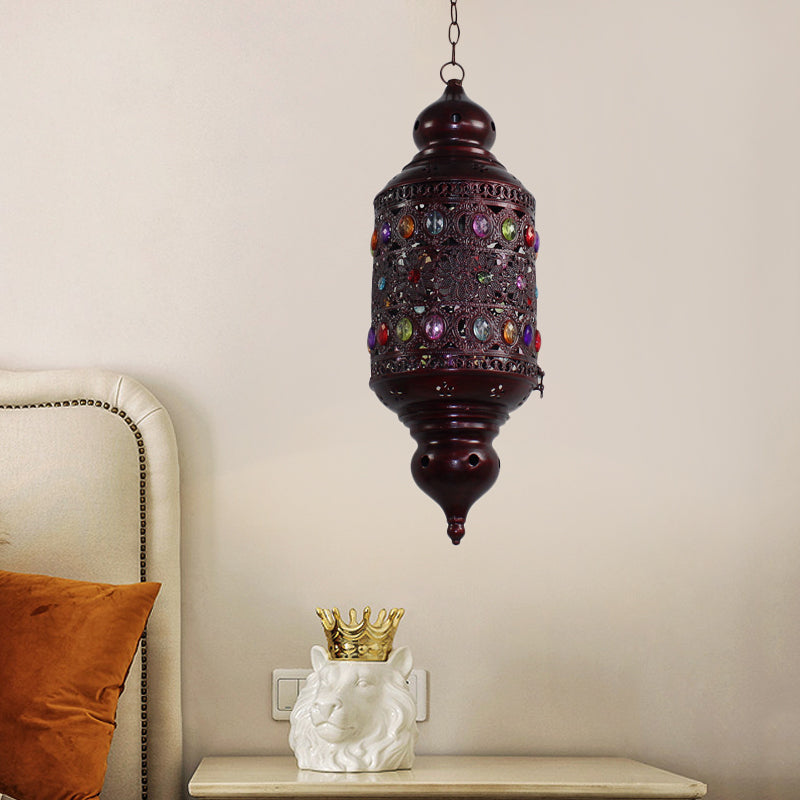 Bohemian Cylinder Ceiling Pendant Light 1 Bulb Metal Hanging Lamp in Copper for Bedroom, 6"/6.5"/7" Width Clearhalo 'Ceiling Lights' 'Pendant Lights' 'Pendants' Lighting' 392885