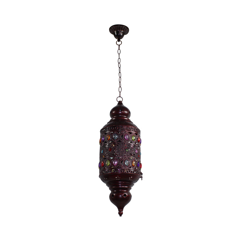 Bohemian Cylinder Ceiling Pendant Light 1 Bulb Metal Hanging Lamp in Copper for Bedroom, 6"/6.5"/7" Width Clearhalo 'Ceiling Lights' 'Pendant Lights' 'Pendants' Lighting' 392887