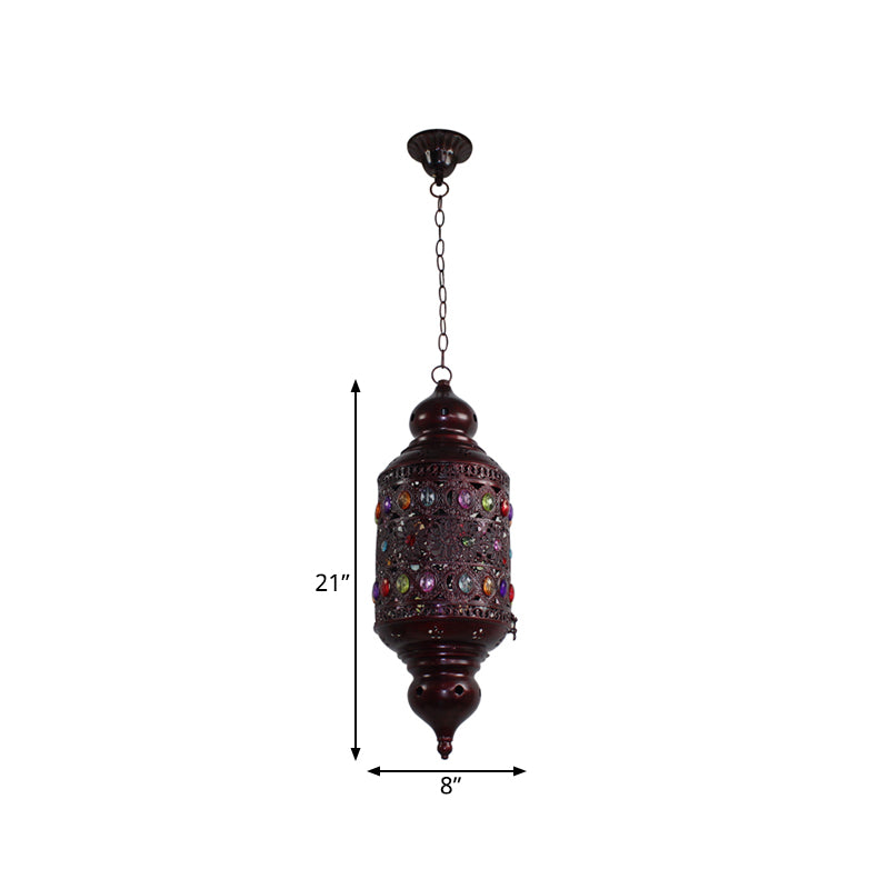 Bohemian Cylinder Ceiling Pendant Light 1 Bulb Metal Hanging Lamp in Copper for Bedroom, 6"/6.5"/7" Width Clearhalo 'Ceiling Lights' 'Pendant Lights' 'Pendants' Lighting' 392888