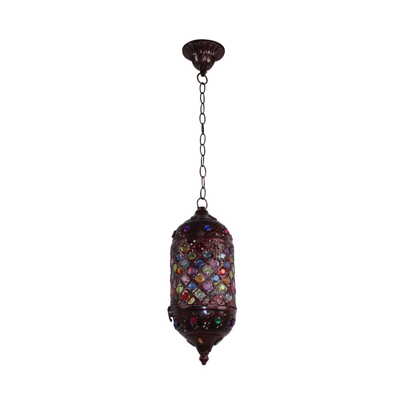 Bohemian Cylinder Ceiling Pendant Light 1 Bulb Metal Hanging Lamp in Copper for Bedroom, 6"/6.5"/7" Width Copper 6" Clearhalo 'Ceiling Lights' 'Pendant Lights' 'Pendants' Lighting' 392889_09eb53df-26e3-4207-bd79-960a5a9f4376