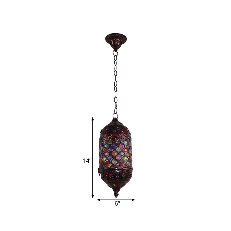 Bohemian Cylinder Ceiling Pendant Light 1 Bulb Metal Hanging Lamp in Copper for Bedroom, 6"/6.5"/7" Width Clearhalo 'Ceiling Lights' 'Pendant Lights' 'Pendants' Lighting' 392890