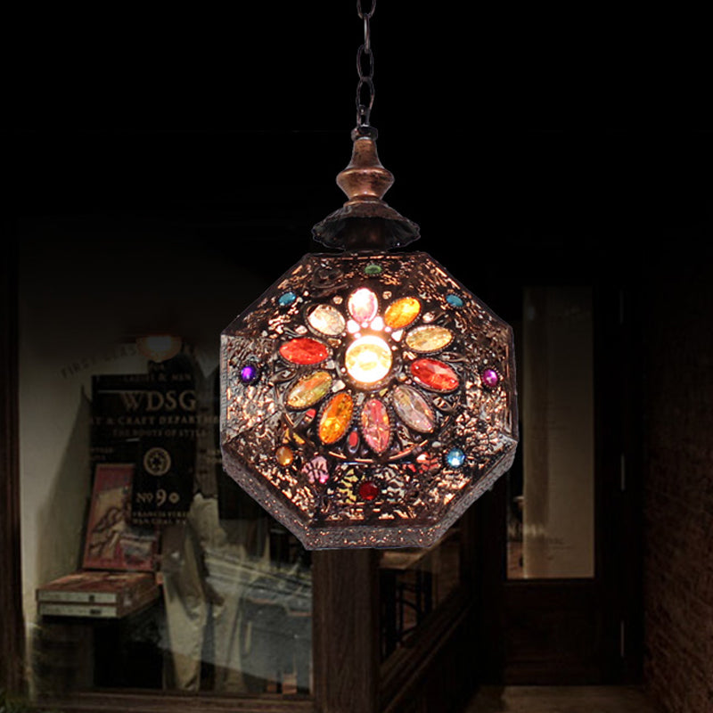 Metal Rust Hanging Light Octagon 1-Light Bohemian Down Lighting Pendant for Bathroom Clearhalo 'Ceiling Lights' 'Pendant Lights' 'Pendants' Lighting' 392901