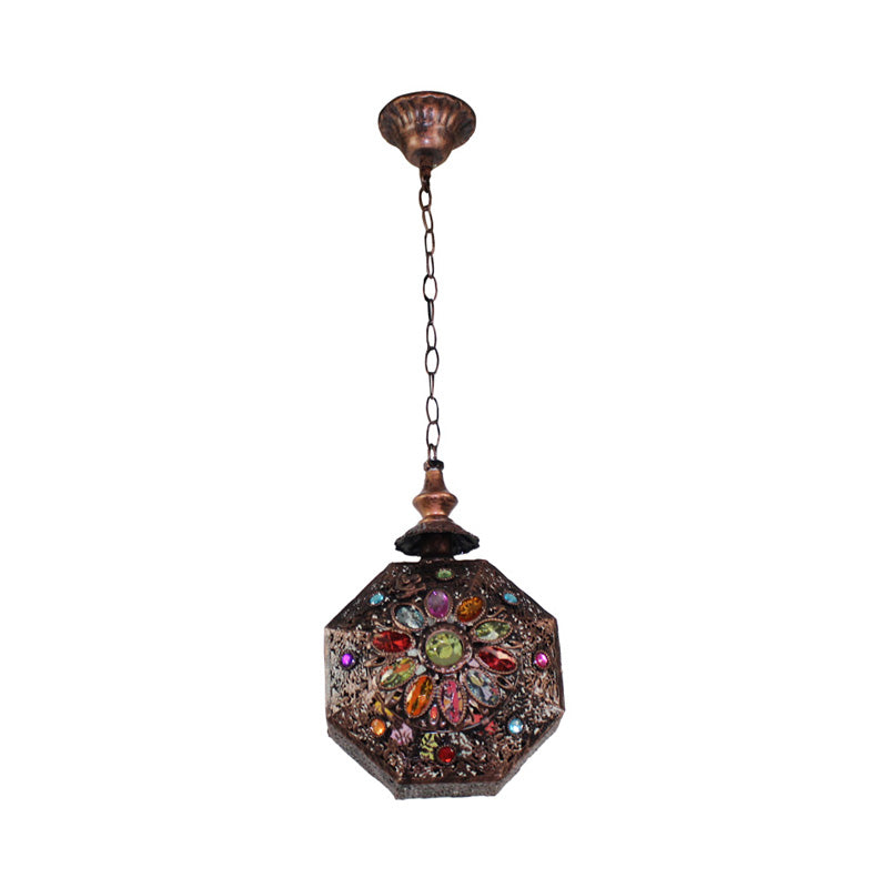 Metal Rust Hanging Light Octagon 1-Light Bohemian Down Lighting Pendant for Bathroom Clearhalo 'Ceiling Lights' 'Pendant Lights' 'Pendants' Lighting' 392903