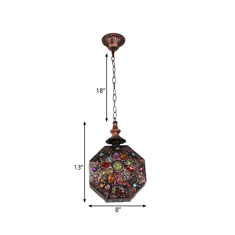 Metal Rust Hanging Light Octagon 1-Light Bohemian Down Lighting Pendant for Bathroom Clearhalo 'Ceiling Lights' 'Pendant Lights' 'Pendants' Lighting' 392904