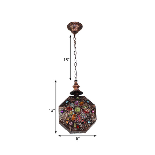 Metal Rust Hanging Light Octagon 1-Light Bohemian Down Lighting Pendant for Bathroom Clearhalo 'Ceiling Lights' 'Pendant Lights' 'Pendants' Lighting' 392904