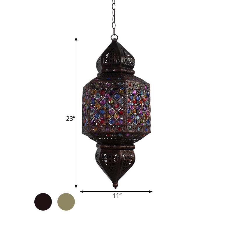 Metal Bronze Suspended Lighting Fixture Lantern 1 Head Vintage Ceiling Pendant Light for Bedroom Clearhalo 'Ceiling Lights' 'Pendant Lights' 'Pendants' Lighting' 392919