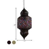 Metal Bronze Suspended Lighting Fixture Lantern 1 Head Vintage Ceiling Pendant Light for Bedroom Clearhalo 'Ceiling Lights' 'Pendant Lights' 'Pendants' Lighting' 392919