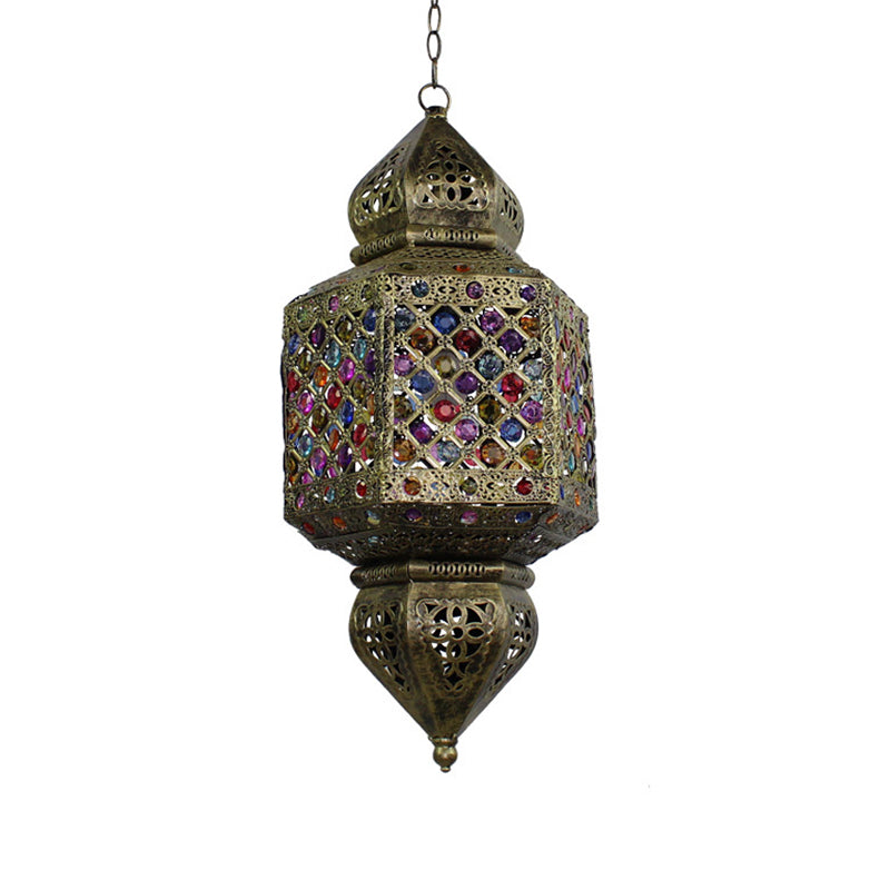 Metal Bronze Suspended Lighting Fixture Lantern 1 Head Vintage Ceiling Pendant Light for Bedroom Clearhalo 'Ceiling Lights' 'Pendant Lights' 'Pendants' Lighting' 392922