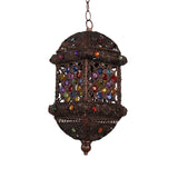 14"/17" Tall 1 Bulb Lantern Pendant Light Bohemian Bronze Metal Suspended Lighting Fixture for Living Room Clearhalo 'Ceiling Lights' 'Pendant Lights' 'Pendants' Lighting' 392934