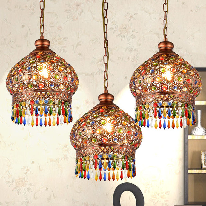 Metal Dome Chandelier Light Fixture Decorative 3 Heads Corridor Suspension Pendant in Brass Clearhalo 'Ceiling Lights' 'Pendant Lights' 'Pendants' Lighting' 392956