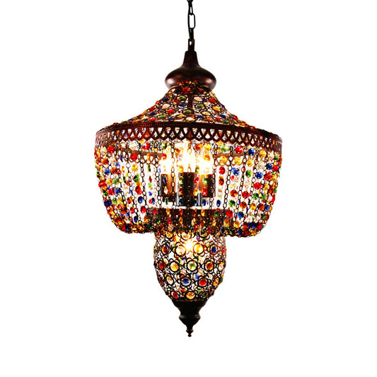 4 Bulbs Metal Chandelier Pendant Light Bohemian Bronze Lantern Dining Room Suspension Lighting Clearhalo 'Ceiling Lights' 'Chandeliers' Lighting' options 392972