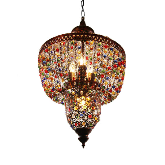 4 Bulbs Metal Chandelier Pendant Light Bohemian Bronze Lantern Dining Room Suspension Lighting Clearhalo 'Ceiling Lights' 'Chandeliers' Lighting' options 392973