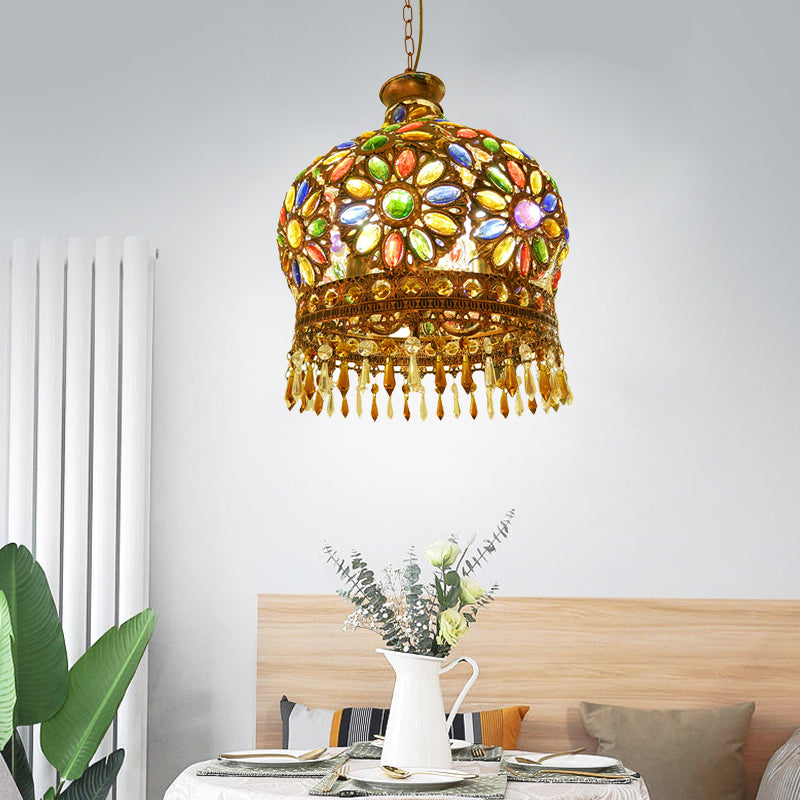 Dome Metal Pendant Chandelier Antique 3 Heads Dining Room Hanging Ceiling Light in Brass Brass Clearhalo 'Ceiling Lights' 'Chandeliers' Lighting' options 392975_f3b623b0-86a5-45fc-b547-15843b047cba