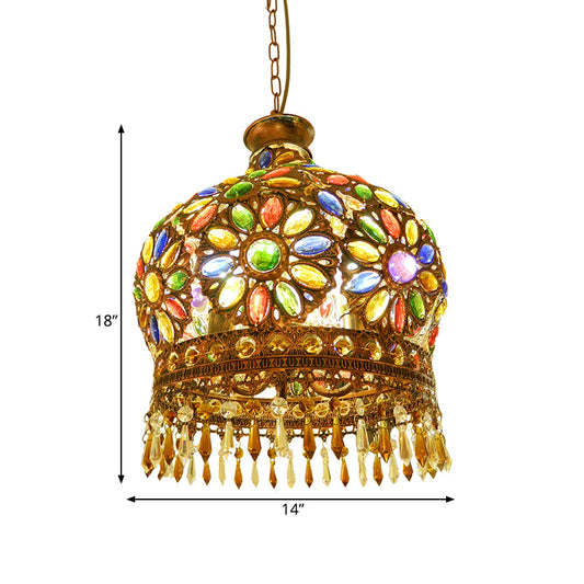 Dome Metal Pendant Chandelier Antique 3 Heads Dining Room Hanging Ceiling Light in Brass Clearhalo 'Ceiling Lights' 'Chandeliers' Lighting' options 392979