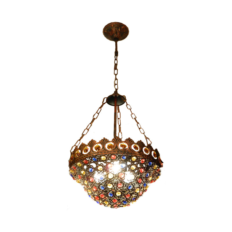 10"/13" Wide Metal Copper Ceiling Chandelier Bowl 3 Bulbs Art Deco Down Lighting Pendant for Dining Room Clearhalo 'Ceiling Lights' 'Chandeliers' Lighting' options 392987