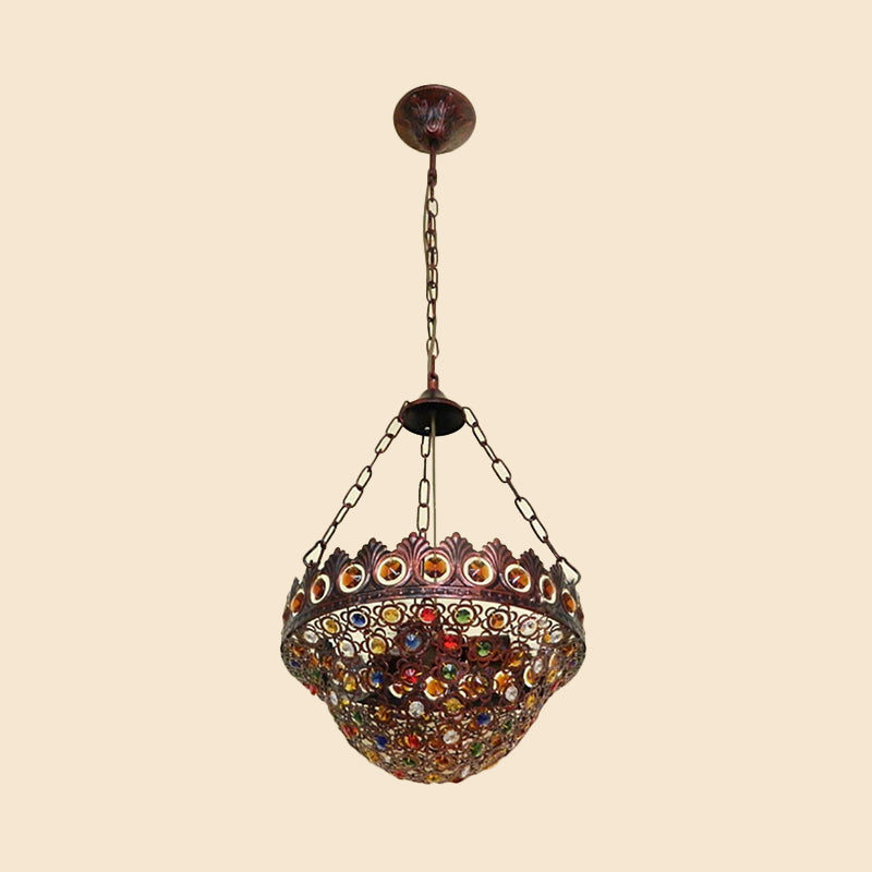 10"/13" Wide Metal Copper Ceiling Chandelier Bowl 3 Bulbs Art Deco Down Lighting Pendant for Dining Room Clearhalo 'Ceiling Lights' 'Chandeliers' Lighting' options 392988