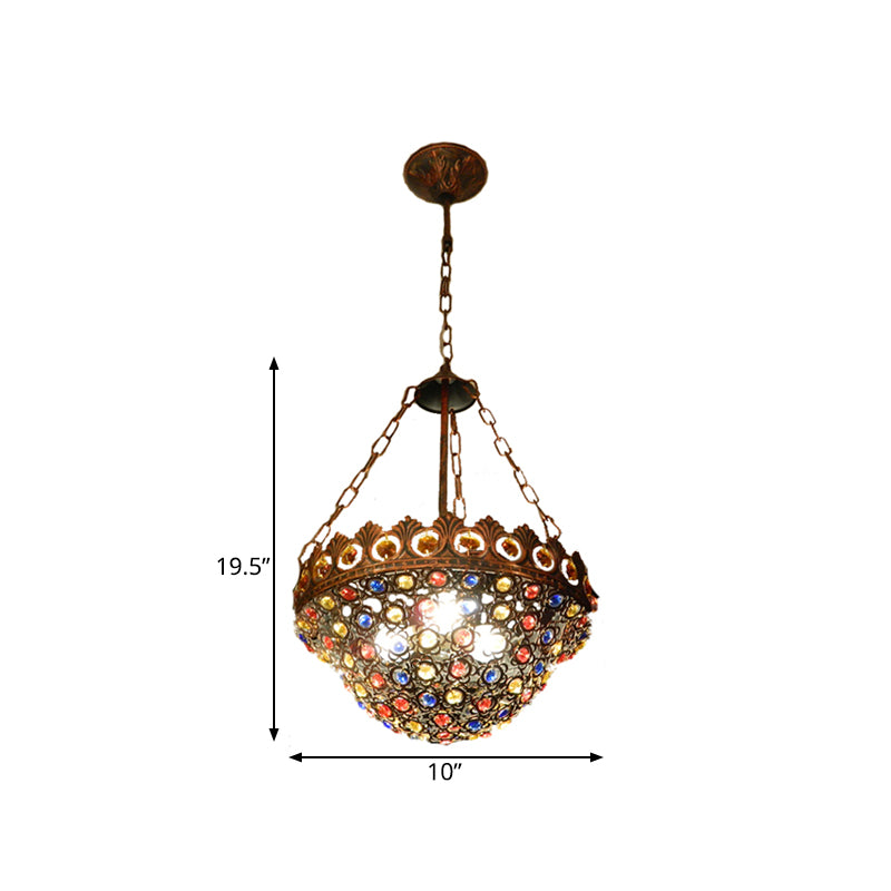 10"/13" Wide Metal Copper Ceiling Chandelier Bowl 3 Bulbs Art Deco Down Lighting Pendant for Dining Room Clearhalo 'Ceiling Lights' 'Chandeliers' Lighting' options 392989