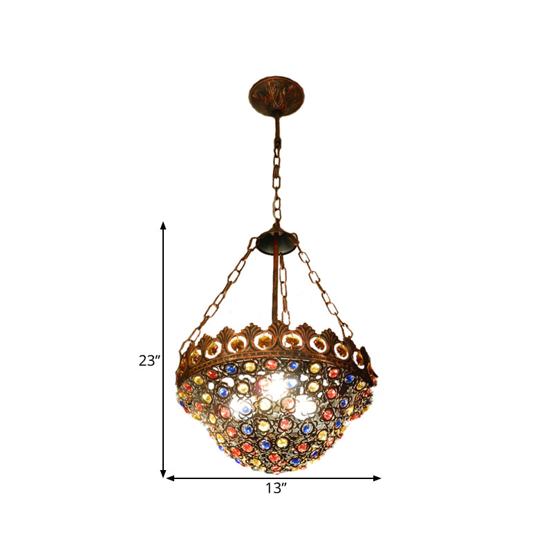 10"/13" Wide Metal Copper Ceiling Chandelier Bowl 3 Bulbs Art Deco Down Lighting Pendant for Dining Room Clearhalo 'Ceiling Lights' 'Chandeliers' Lighting' options 392990