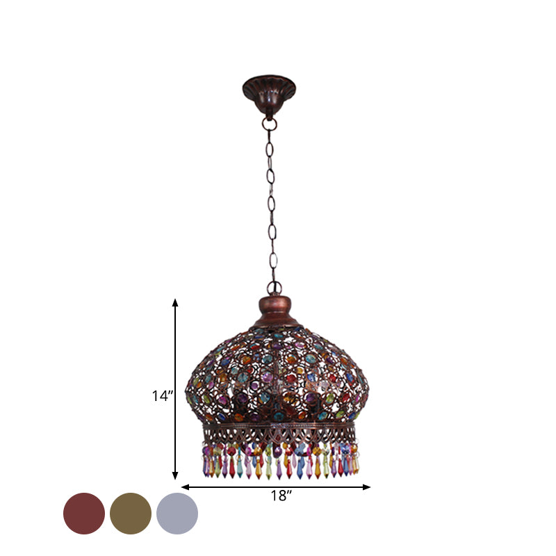 14"/18" W Metal Dome Chandelier Light Fixture Decorative 3 Lights Living Room Hanging Lamp in Silver/Brass/Copper Clearhalo 'Ceiling Lights' 'Chandeliers' Lighting' options 393011