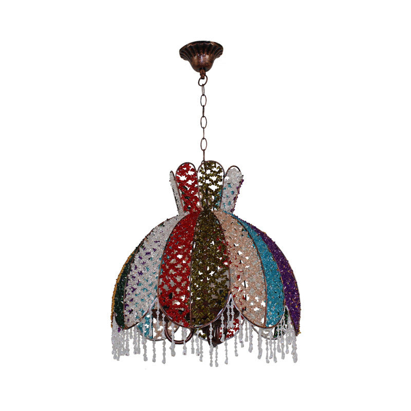 Bohemian Scalloped Pendant Chandelier 3 Heads Metal Hanging Ceiling Light in White/Red/Yellow with Dangling Crystal Clearhalo 'Ceiling Lights' 'Chandeliers' Lighting' options 393018