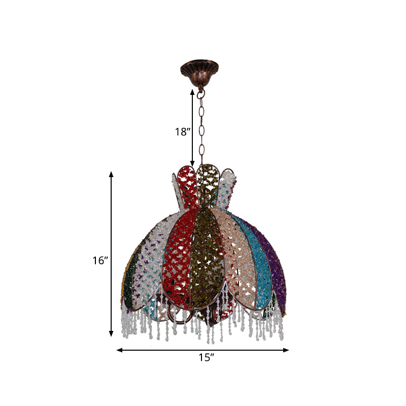 Bohemian Scalloped Pendant Chandelier 3 Heads Metal Hanging Ceiling Light in White/Red/Yellow with Dangling Crystal Clearhalo 'Ceiling Lights' 'Chandeliers' Lighting' options 393020