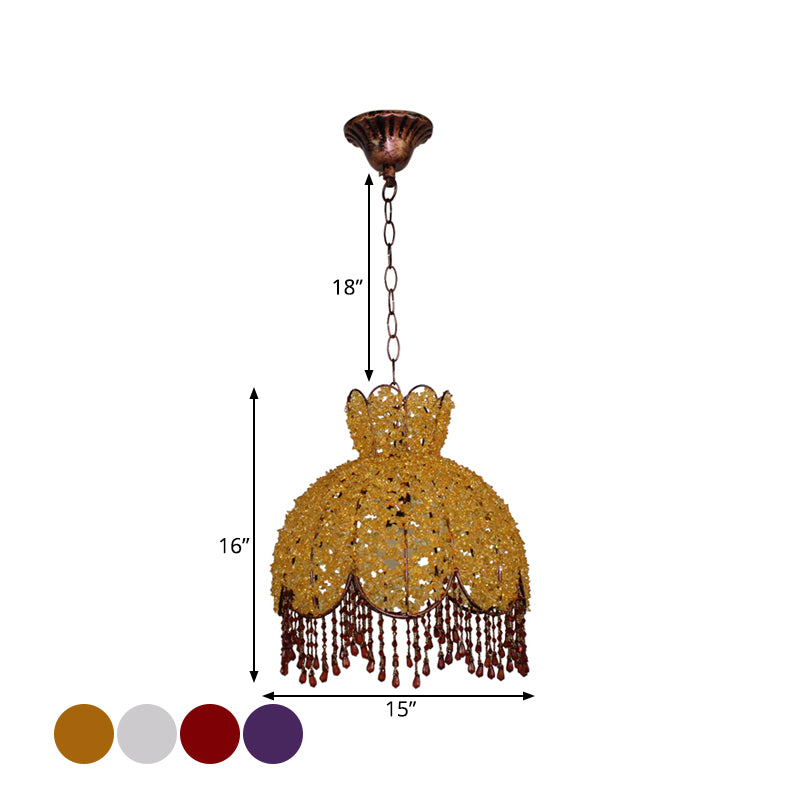 Bohemian Scalloped Pendant Chandelier 3 Heads Metal Hanging Ceiling Light in White/Red/Yellow with Dangling Crystal Clearhalo 'Ceiling Lights' 'Chandeliers' Lighting' options 393023