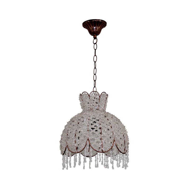 Bohemian Scalloped Pendant Chandelier 3 Heads Metal Hanging Ceiling Light in White/Red/Yellow with Dangling Crystal White Clearhalo 'Ceiling Lights' 'Chandeliers' Lighting' options 393024_747f10cd-d45b-4381-9c9b-6b8f1e494c3c