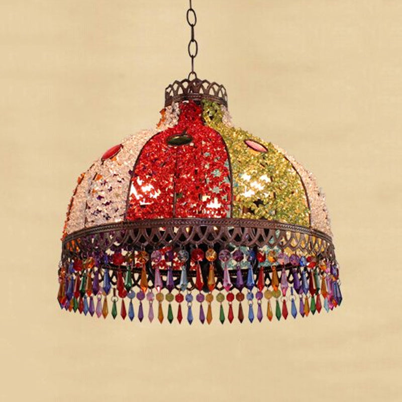 Decorative Bowl Pendant Chandelier 3/6 Bulbs Metal Down Lighting in Orange/Green/Taupe, 14.5"/17"/23.5" Width Clearhalo 'Ceiling Lights' 'Chandeliers' Lighting' options 393053
