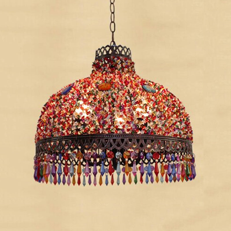 Decorative Bowl Pendant Chandelier 3/6 Bulbs Metal Down Lighting in Orange/Green/Taupe, 14.5"/17"/23.5" Width Clearhalo 'Ceiling Lights' 'Chandeliers' Lighting' options 393058